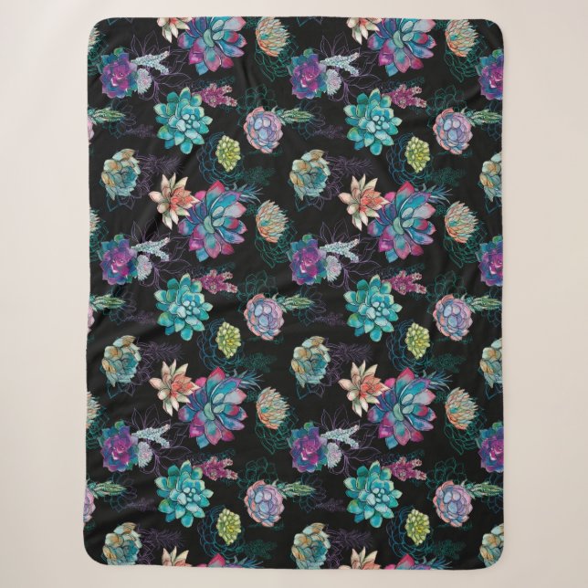 Succulent Seamless Pattern  Sherpa Blanket (Front)