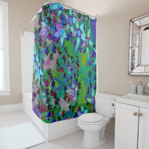Succulent Sedum Flowers in Aqua, Purple and Blue Shower Curtain