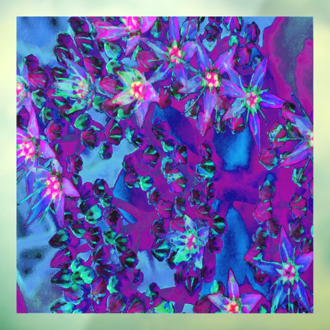 Succulent Sedum Flowers in Teal, Magenta and Blue Window Cling (Sheet 3)