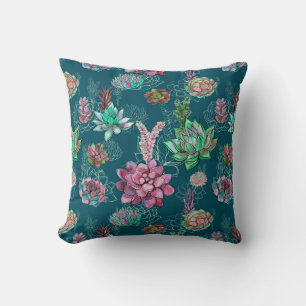Succulent Teal Turquoise Pattern Cushion