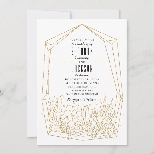 Succulent Terrarium Wedding Invitation (Front)