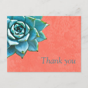 Succulent Thank You Watercolor Orange Lace Postcard