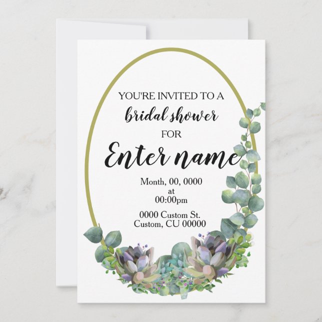 Succulent themed bridal shower invitation (Front)
