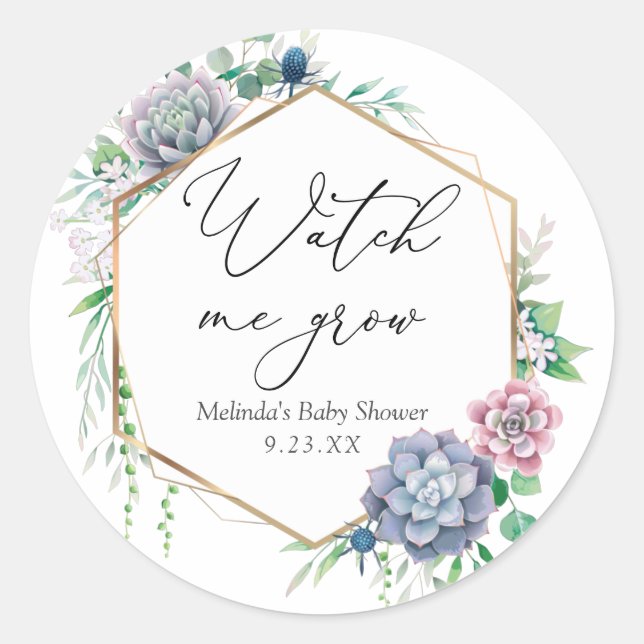 Succulent Watch me Grow Plant Favour Classic Round Sticker (Front)