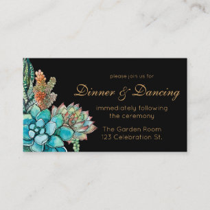 Succulent Watercolor, black Reception Enclosure Card