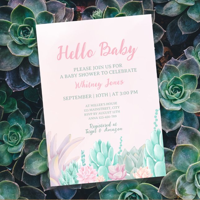 Succulent Watercolor Botanical Girl Baby Shower Invitation (Succulent Watercolor Botanical Girl Baby Shower Invitation)