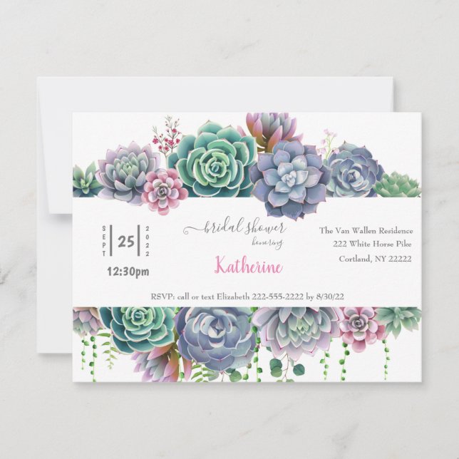 Succulent Watercolor Bridal Shower Invitation (Front)