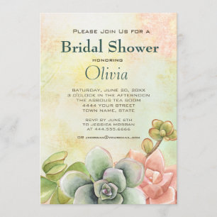 Succulent Watercolor Floral Bridal Shower Invitation