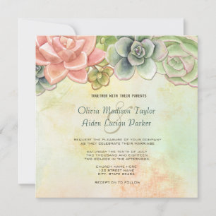 Succulent Watercolor Floral Wedding Invitation