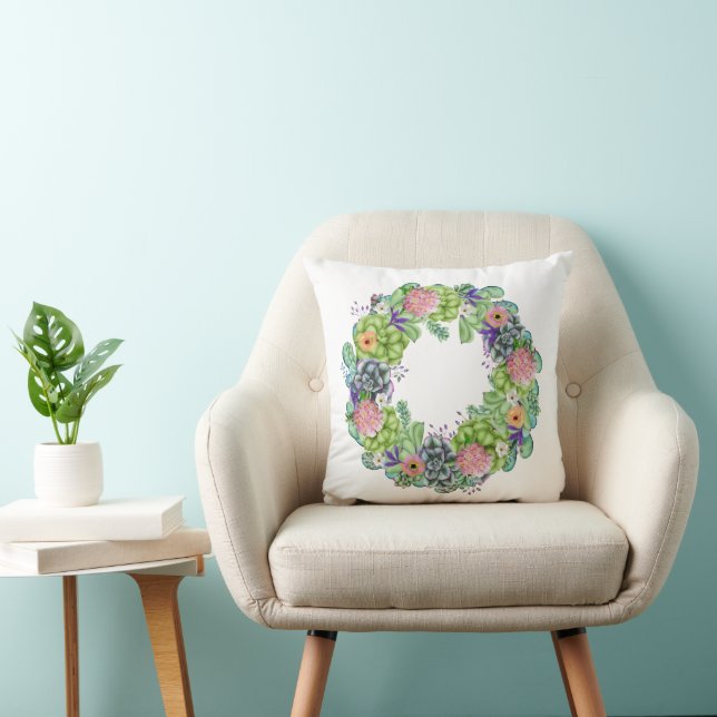Succulent Watercolor Floral Wreath Cushion (Chair)