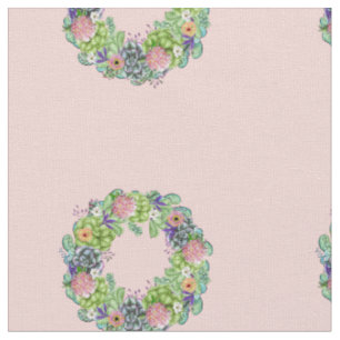 Succulent Watercolor Floral Wreath Fabric