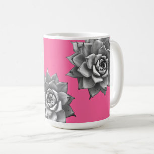Succulent Watercolor Grey on Hot Pink Coffee Mug