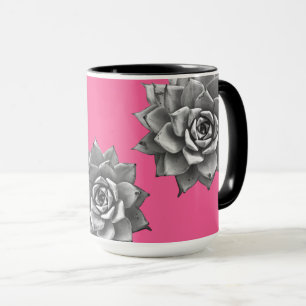 Succulent Watercolor Grey on Hot Pink Mug
