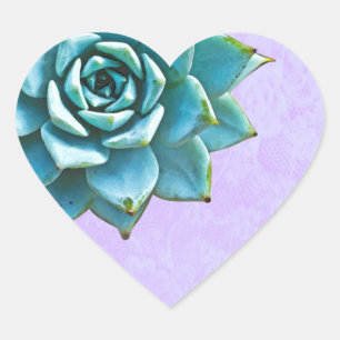 Succulent Watercolor Lavender Lace Heart Sticker
