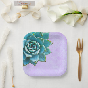 Succulent Watercolor  Lavender Lace Paper Plate