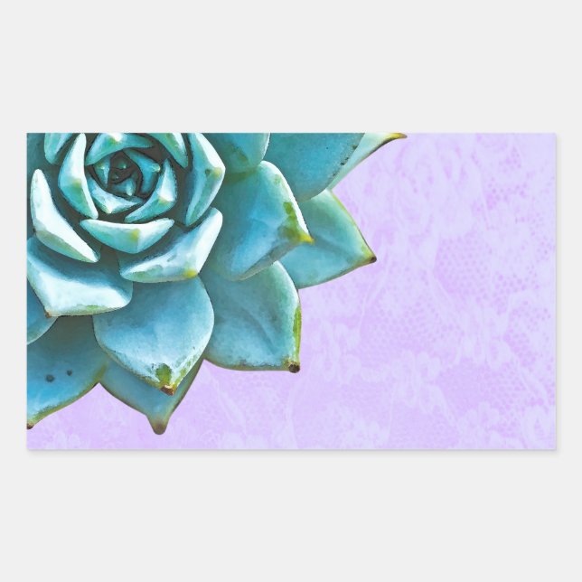Succulent Watercolor Lavender Lace Rectangular Sticker (Front)