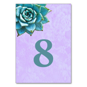 Succulent Watercolor Lavender Lace Table Number