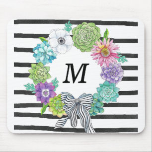 Succulent Watercolor Monogram Mousepad