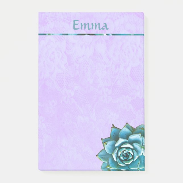Succulent Watercolor on Lavender Lace Post-it Notes (Front)
