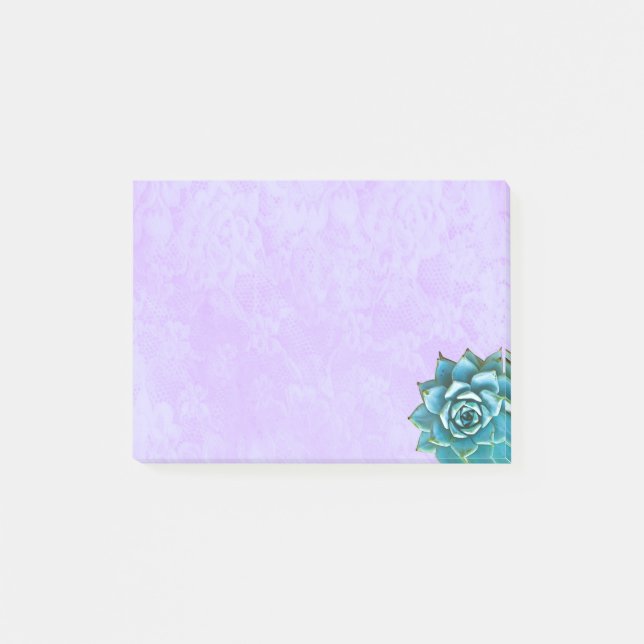 Succulent Watercolor on Lavender Lace Post-it Notes (Front)