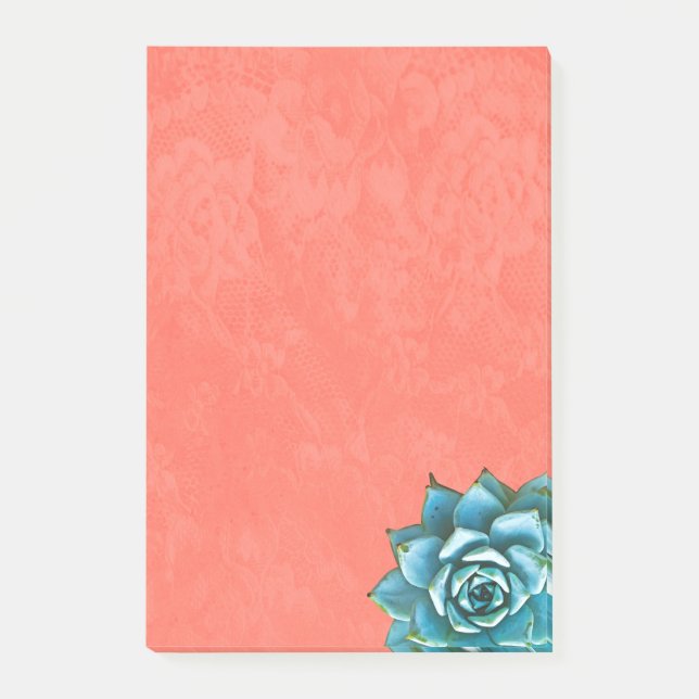 Succulent Watercolor on Orange Lace Post-it Notes (Front)