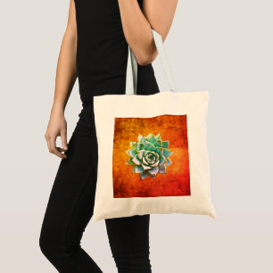 Succulent Watercolor on Orange Rust Tote Bag