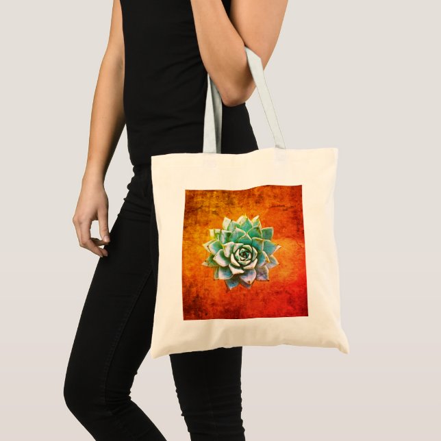 Succulent Watercolor on Orange Rust Tote Bag (Front (Product))