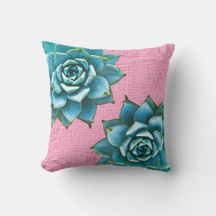 Succulent Watercolor on Pale Pink Cushion