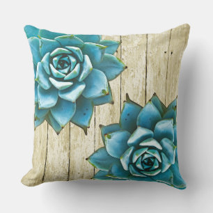 Succulent Watercolor on Shabby Wood Cushion