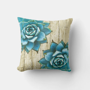 Succulent Watercolor on Shabby Wood Cushion