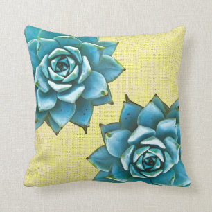 Succulent Watercolor on Yellow Cushion