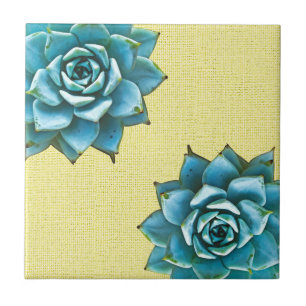 Succulent Watercolor on Yellow Tile