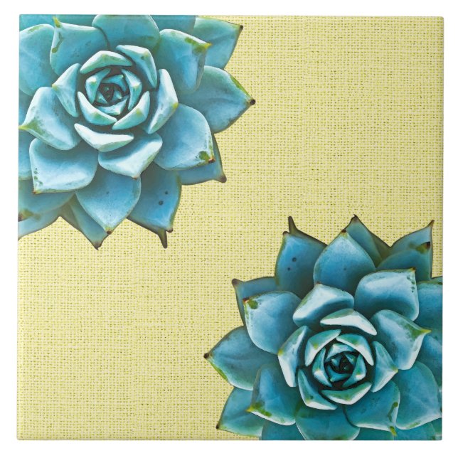 Succulent Watercolor on Yellow Tile (Front)