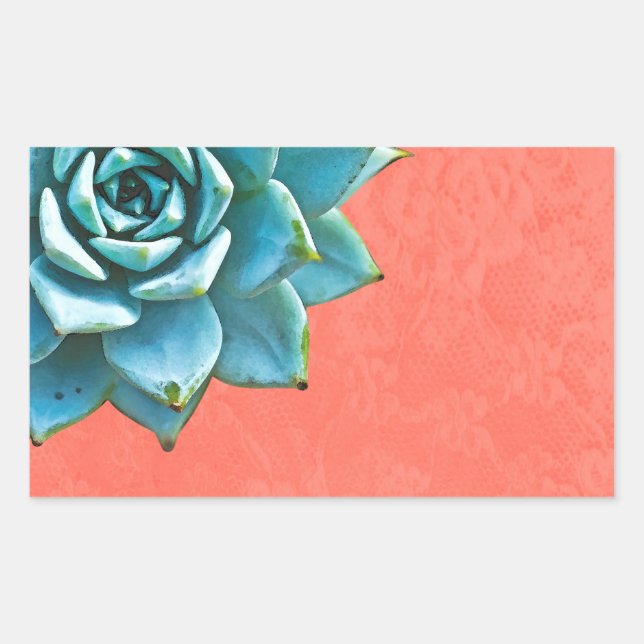 Succulent Watercolor Orange Lace Rectangular Sticker (Front)