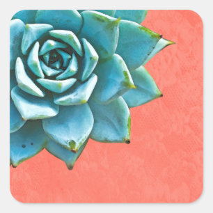 Succulent Watercolor Orange Lace Square Sticker