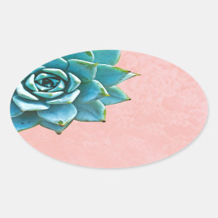 Succulent Watercolor Pink Lace Oval Sticker