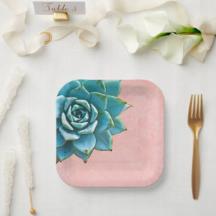 Succulent Watercolor Pink Lace Paper Plate