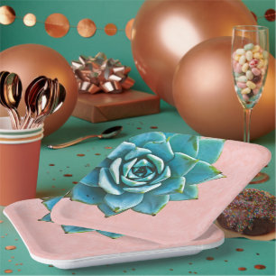 Succulent Watercolor Pink Lace Paper Plate