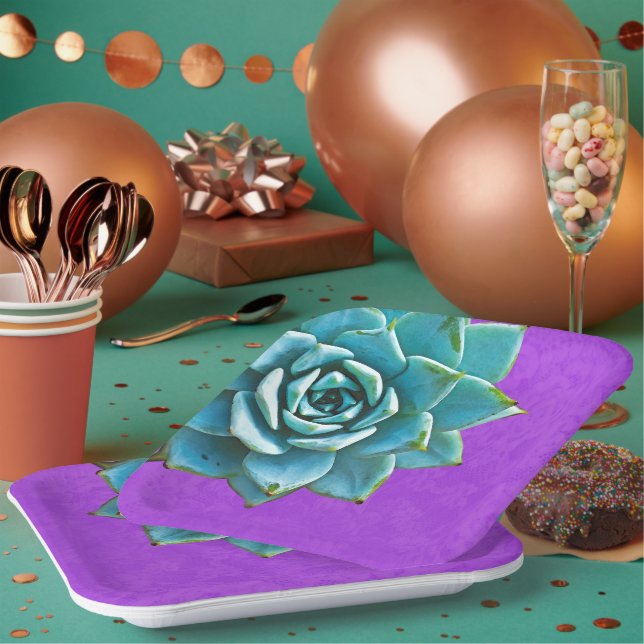 Succulent Watercolor Purple Lace Paper Plate (Multi)