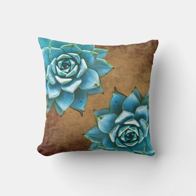 Succulent Watercolor Rustic Brown Cushion (Front)