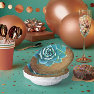Succulent Watercolor Rustic Brown Paper Plate