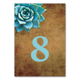 Succulent Watercolor Rustic Brown Table Number
