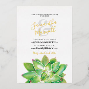 Succulent Watercolor Wedding Foil Invitation