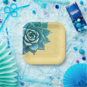Succulent Watercolor Yellow Lace Paper Plate