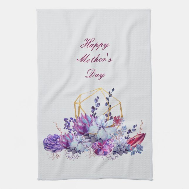 Succulent Watercolors Happy Mother's Day   Kitchen Tea Towel (Vertical)