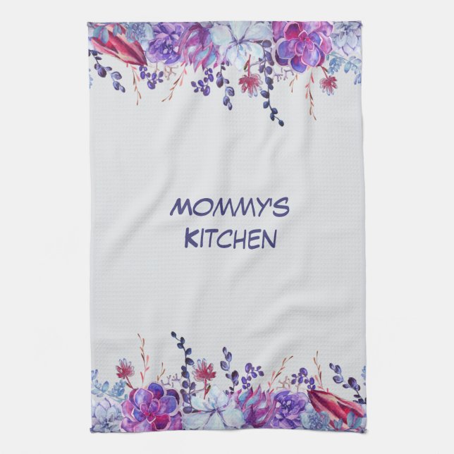 Succulent Watercolors I Love You Mummy Tea Towel (Vertical)