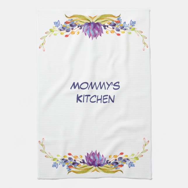 Succulent Watercolors Mommy's Kitchen Tea Towel (Vertical)