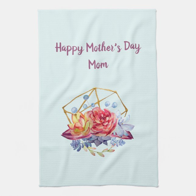Succulent Watercolors Mother's Day Tea Towel (Vertical)
