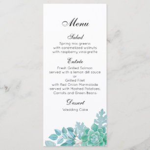 Succulent wedding dinner menu. Cactus menu party