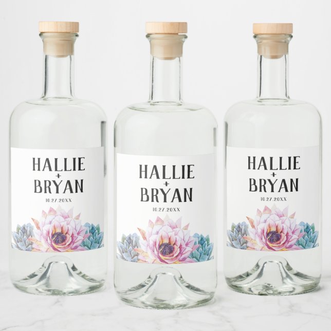 Succulent Wedding Liquor Bottle Label (Bottles)
